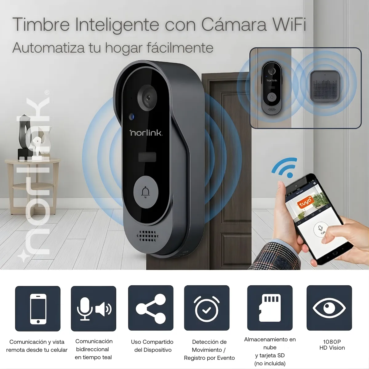 Timbre Inalambrico Wifi Impermeable Con Cámara